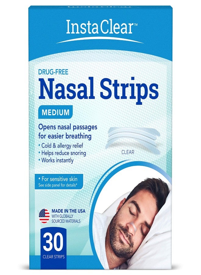 Instaclear Nasal Breathing Strips, Clear Medium 30 ct | Works Instantly, Nasal Congestion Relief, Stops Snoring, Cold & Allergy - Image 1